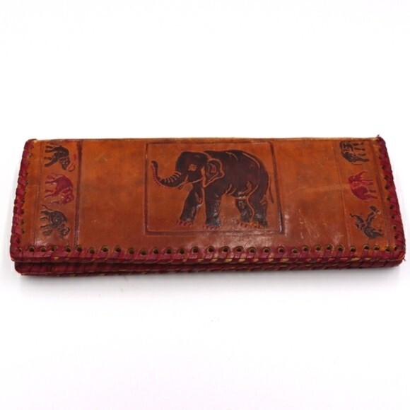 Vintage Leather Handmade Animal Wallet Elephant Ibex Camel India Middle eastern - Picture 1 of 16